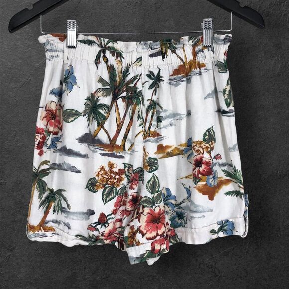 Vintage Linen Blend Tropical Island Shorts, Paperbag Elasic Waist, Pockets SZ S - Picture 6 of 11